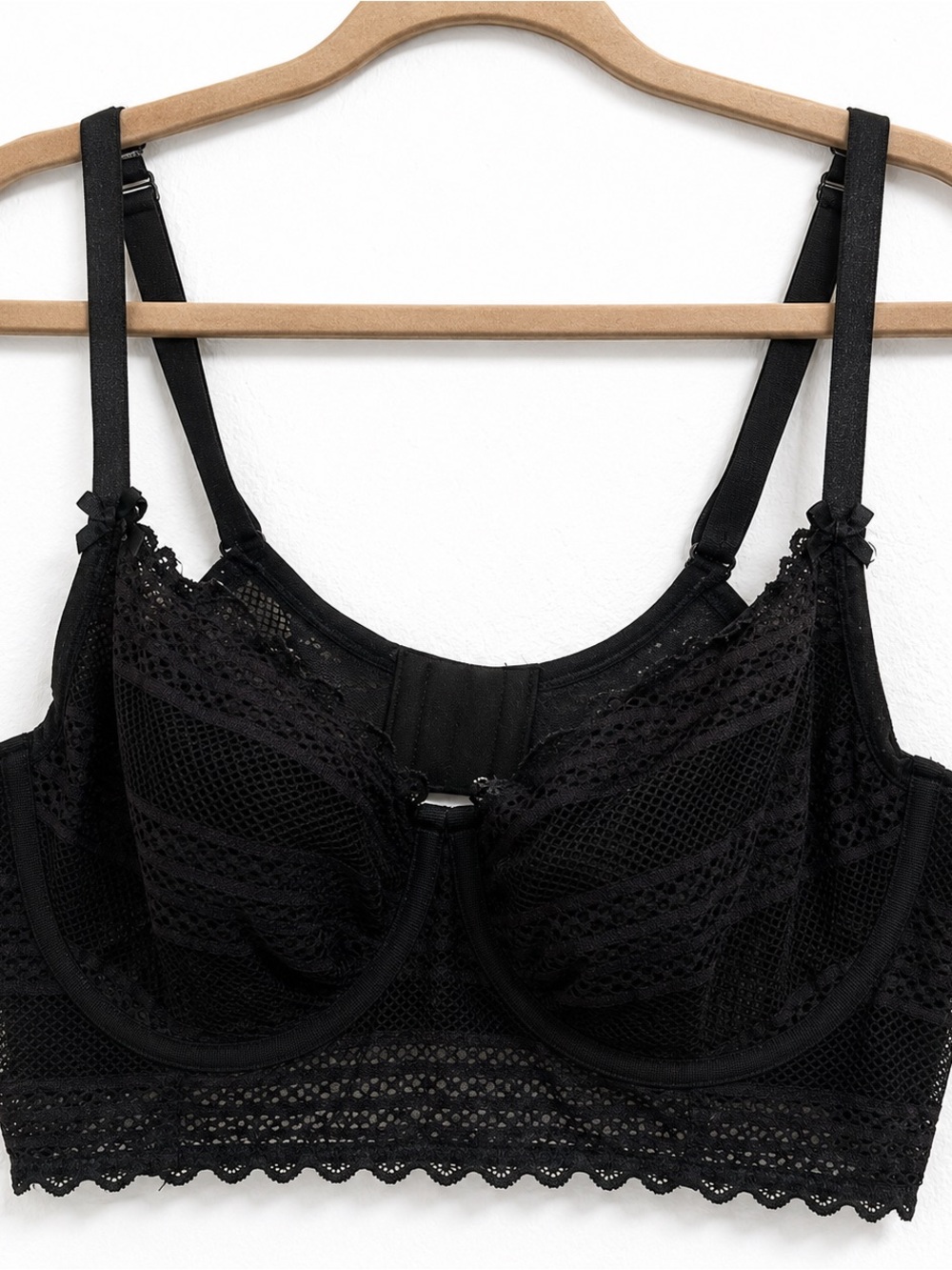 Cacique Black Lace Longline Underwire balconette bra Strappy 42DD